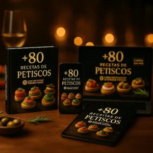 E-book com 80 receitas exclusivas de petiscos fáceis de preparar com técnicas profissionais